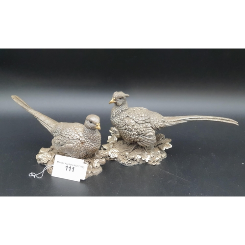 111 - A modern filled sterling silver cock and hen Pheasant with gilt beaks 7 1/2in
