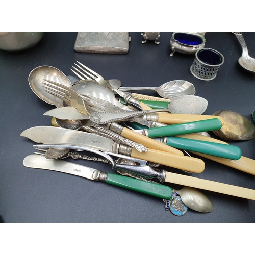 122 - A plated three piece oval Tea Service with Yorkshire Police boxing inscription 1923, a Danish Spoon ... 