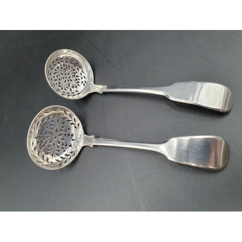 128 - Two  William IV silver Sifting Ladles fiddle pattern, London 1834 & 1837