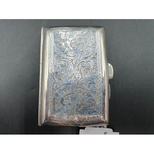 253 - A George V silver Cigarette case with scroll engraving, Birmingham 1914