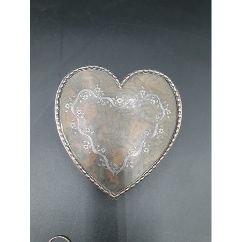 264 - An Edward VII silver and tortoiseshell heart shape Trinket Box, Birmingham 1906, A/F, a silver Purse... 