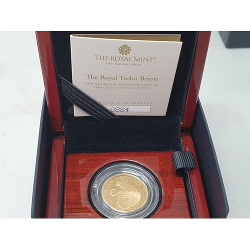 277 - A Charles III 2023 Royal Tudor Beasts Gold Proof 1/4 oz 25 Pounds, Seymour Panther, in case of issue... 