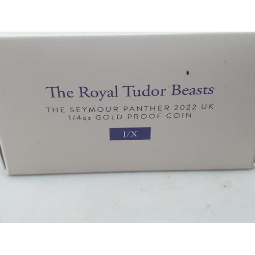 277 - A Charles III 2023 Royal Tudor Beasts Gold Proof 1/4 oz 25 Pounds, Seymour Panther, in case of issue... 