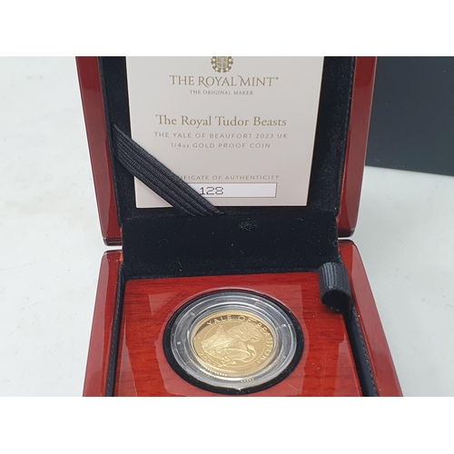 278 - A Charles III 2023 Royal Tudor Beasts Gold Proof 1/4 oz 25 Pounds, Yale of Beaufort, in case of issu... 