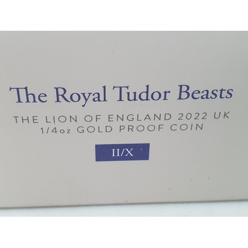 279 - A Charles III 2023 Royal Tudor Beasts Gold Proof 1/4 ox 25 Pounds Lion of England, in vase of issue ... 