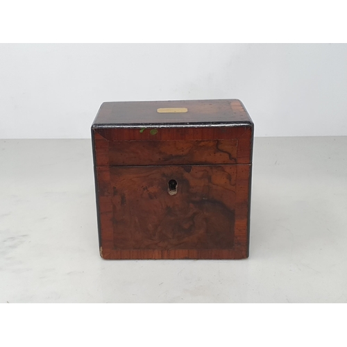 41 - A 19th Century walnut Scent Bottle Box fitted with two glass bottles and stoppers 5in W x 5in H