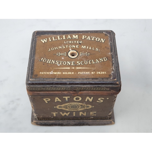 47 - A William Paton Twine Box with internal wooden rollers 6in W x 5in H