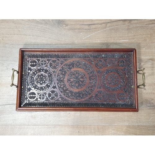 513 - An oak Tray with chip carved roundel design 1ft 11in W (R2)