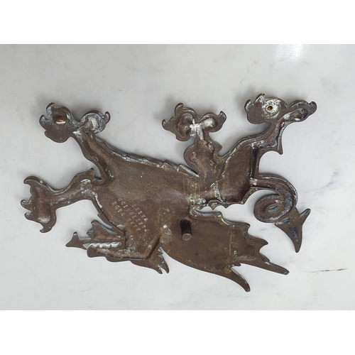 544 - A cast bronze Welsh Dragon stamped 'Hand made Pontypridd Wales' to reverse 10in, a taxidermy Grey He... 