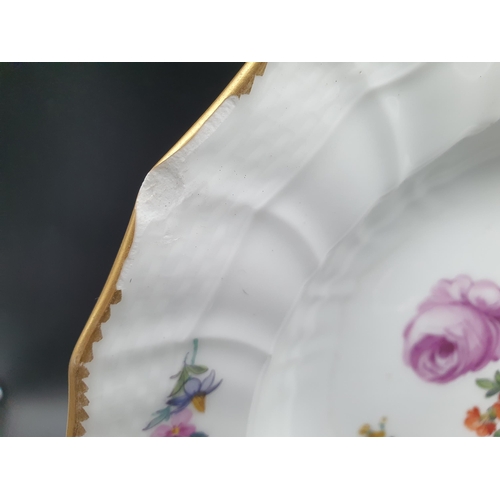 59 - Six Royal Copenhagen porcelain Dishes, spirally moulded with osier borders, painted floral sprays, i... 