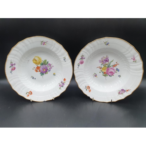 59 - Six Royal Copenhagen porcelain Dishes, spirally moulded with osier borders, painted floral sprays, i... 