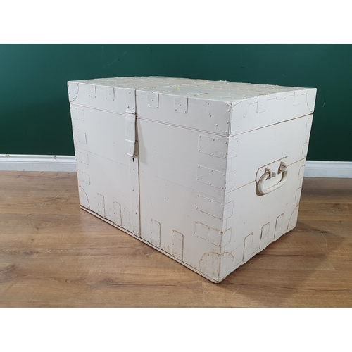 619 - A white painted metal bound silver Chest with carrying handles, 2ft 8in W