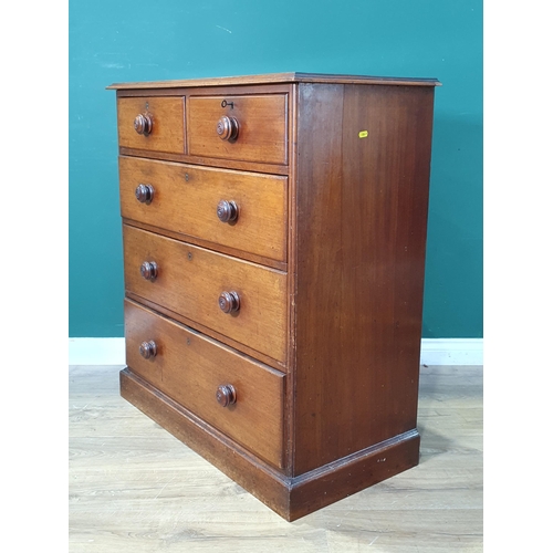 660 - A 19th Century mahogany Chest of two short and three long graduated drawers on plinth base, 3ft 3in ... 