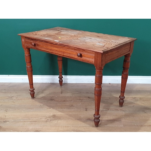 661 - A pitch pine Side Table fitted single drawer, on turned supports, 2ft 5