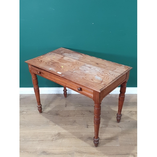 661 - A pitch pine Side Table fitted single drawer, on turned supports, 2ft 5