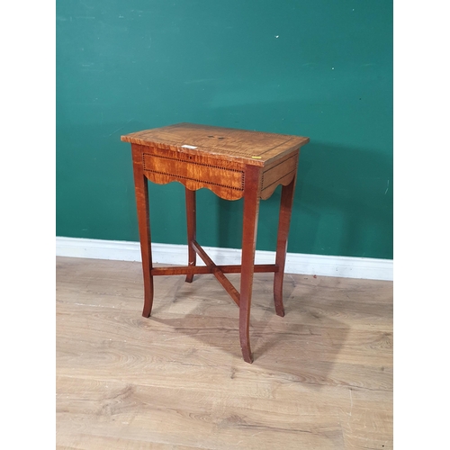 689 - An inlaid Work Table on shaped squared supports and cross stretcher, 1ft 8in W x 2ft 4in H, (R7)