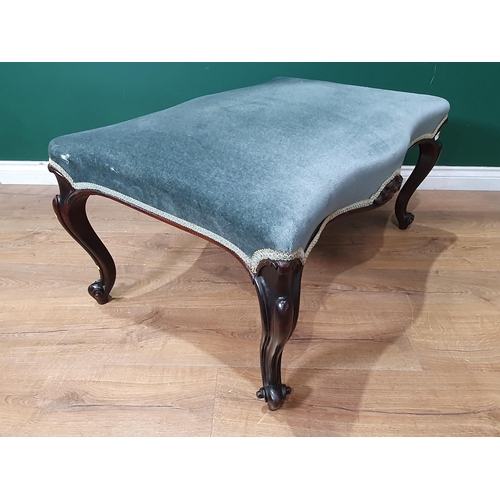 692 - A late 19th Century walnut Dressing Stool with blue upholstery on cabriole supports, 3ft x 2ft, (R7)