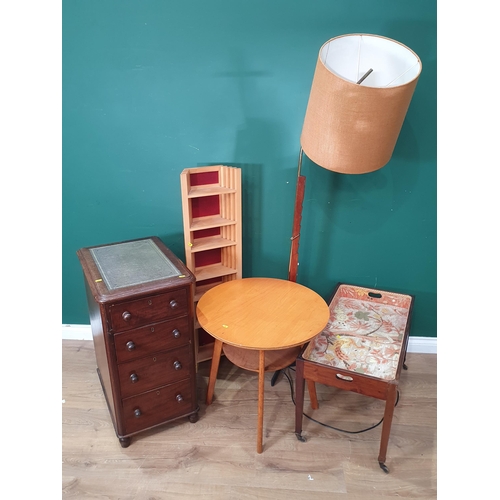 696 - A circular two-tier Table, mid-Century Table Lamp, a mahogany Butler's Tray on squared supports, a f... 