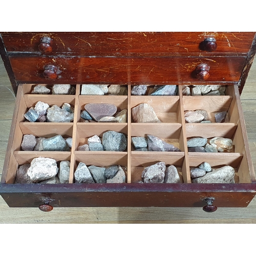 706 - A stained wood Table Top Collector's Chest with multiple drawers containing shells, rocks, etc, 18in... 