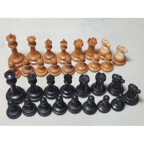 8 - A Boxwood weighted & matched Chess Set, Board and Box, one white Rook and one black rook marked with... 