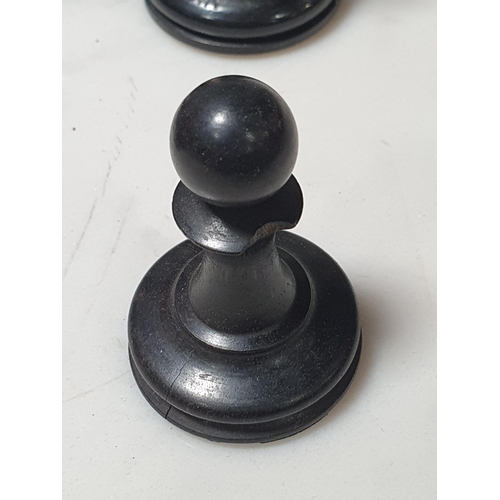 8 - A Boxwood weighted & matched Chess Set, Board and Box, one white Rook and one black rook marked with... 