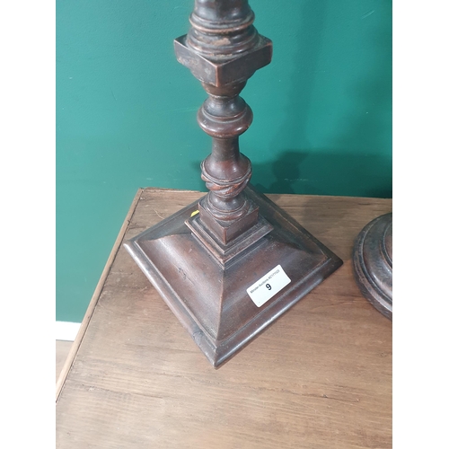 9 - A spiral twisted oak Table Lamp, 1ft 10