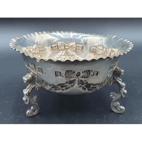 92 - A Victorian silver circular Sugar Bowl with ribbon and swag embossing on mask and scroll support, Lo... 