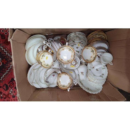 821 - Three Boxes of assorted Ceramics including, a Majolica Cheese Cover A/F, three Wedgewood Plates, a l... 