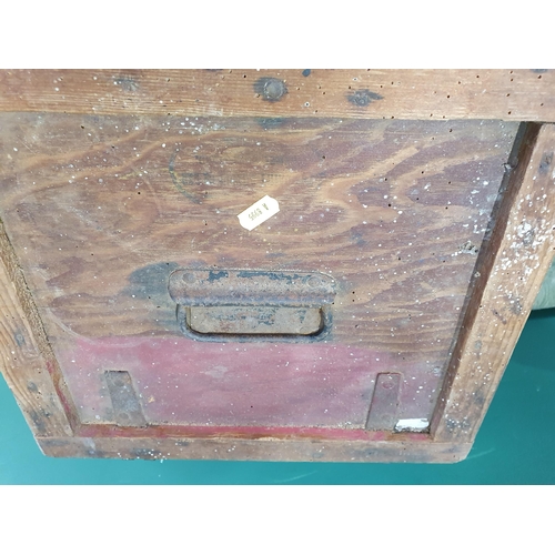 842 - A small metal bound Barrel 15 1/2in and a box containing artist and upholstery equipment (R8)