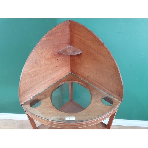 832 - A 19th Century mahogany Corner Washstand, the lower tier fitted drawer (R11)