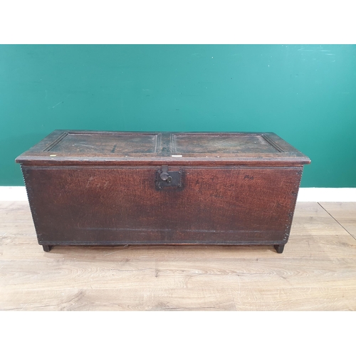 833 - A 17th Century oak Coffer with panelled top and boarded front 4ft 2in W (R11)