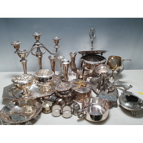 392 - Silver Plate including, Candlesticks, pierced Basket, Napkin Rings, Cutlery, etc. (R5).