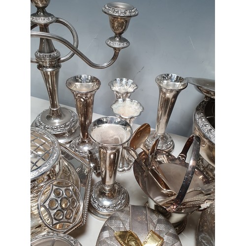 392 - Silver Plate including, Candlesticks, pierced Basket, Napkin Rings, Cutlery, etc. (R5).