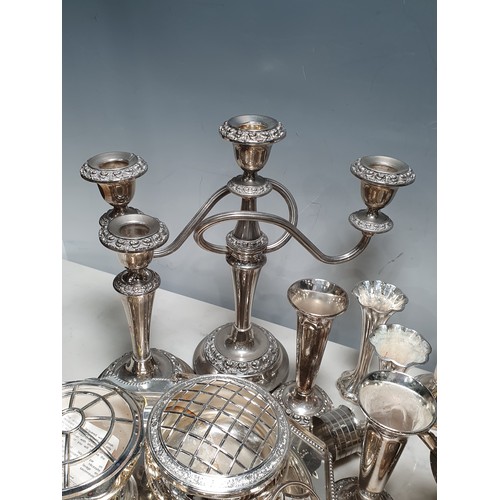 392 - Silver Plate including, Candlesticks, pierced Basket, Napkin Rings, Cutlery, etc. (R5).