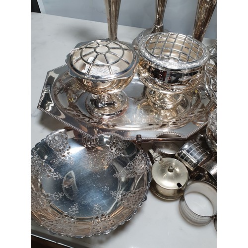 392 - Silver Plate including, Candlesticks, pierced Basket, Napkin Rings, Cutlery, etc. (R5).