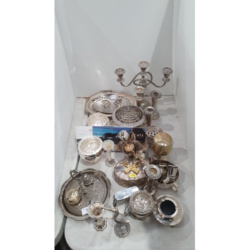 392 - Silver Plate including, Candlesticks, pierced Basket, Napkin Rings, Cutlery, etc. (R5).