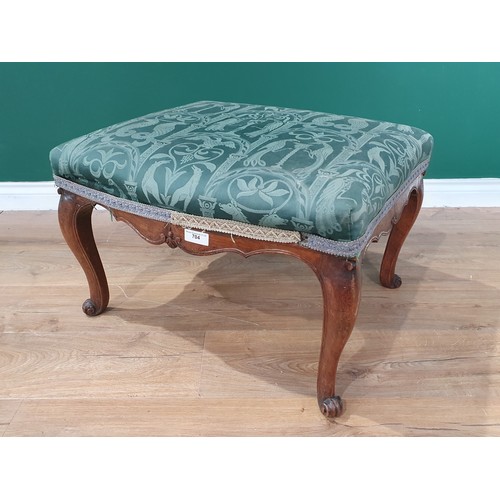 704 - A 19th Century Footstool with green upholstery mounted on cabriole supports 2ft W x 1ft 4in H (R8)