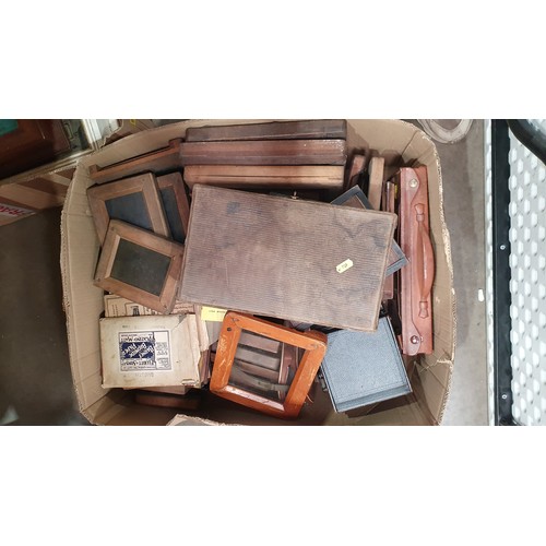 822 - A box of wooden Camera Slides, small vintage Suitcase, a leather cased Artists Palette, etc. (R5).