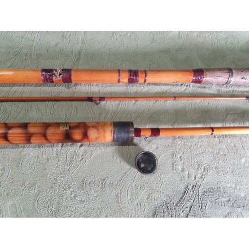 836 - An antique bamboo Fishing Rod, and an antique bamboo Landing Net Pole with an extra tip section in s... 