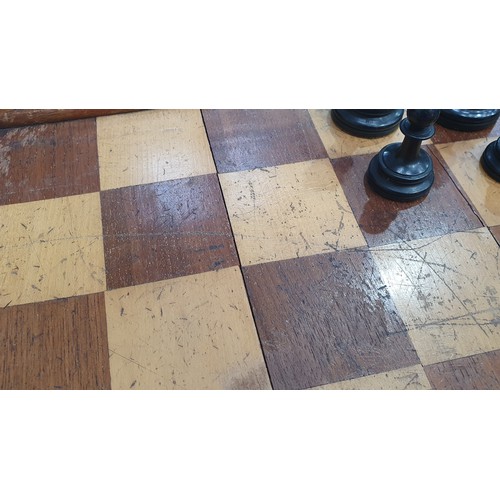 8 - A Boxwood weighted & matched Chess Set, Board and Box, one white Rook and one black rook marked with... 