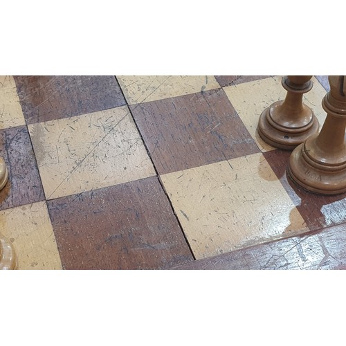 8 - A Boxwood weighted & matched Chess Set, Board and Box, one white Rook and one black rook marked with... 