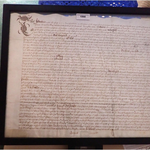 537 - A framed Indenture, dated 1662, Charles II, with seal, made between Samuel Westgate of Topecroft, an... 