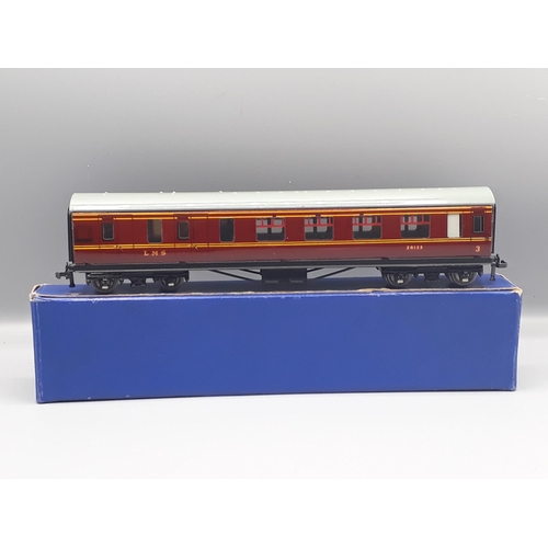 1014 - A rake of three Hornby Dublo D3 LMS Coaches with grey roofs, all in near mint-mint condition, boxes ... 