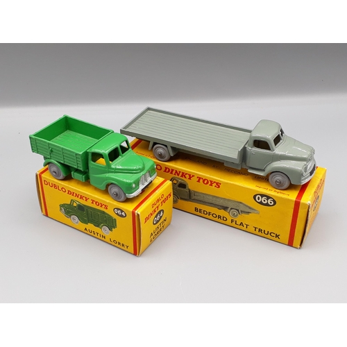 1019 - Dublo Dinky Toys 064 Austin Lorry and 066 Bedford Flat Truck, both models in mint condition, boxes i... 