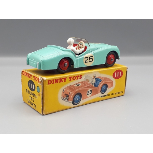 1074 - A boxed Dinky Toys No.111 turquoise Triumph TR2 Sports, Nr M-M, box VG-E