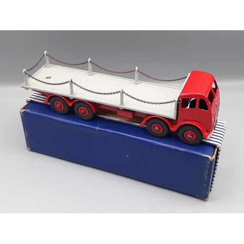 1113 - A boxed Dinky Supertoys No.905 red and grey Foden Flat Truck with chains, Nr M-M, box superb