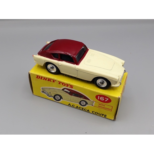 1149 - A boxed Dinky Toys No.167 cream and plum A.C. Aceca with spun hubs, Nr M-M, box superb