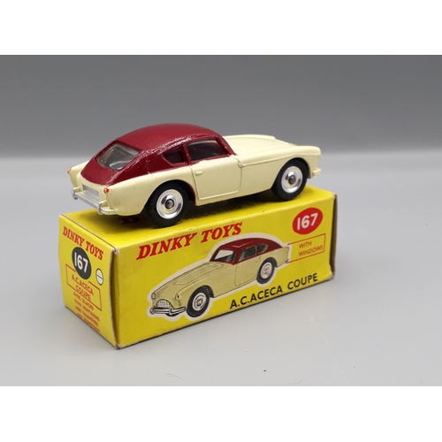 1149 - A boxed Dinky Toys No.167 cream and plum A.C. Aceca with spun hubs, Nr M-M, box superb