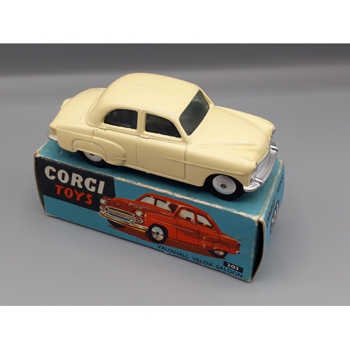 1164 - A boxed Corgi Toys cream Vauxhall Velox Saloon with leaflet, Nr M-M, box E