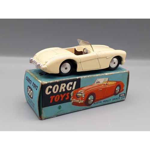 1169 - A boxed Corgi Toys No.300 cream Austin Healey Sports Car, Nr M-M, box VG